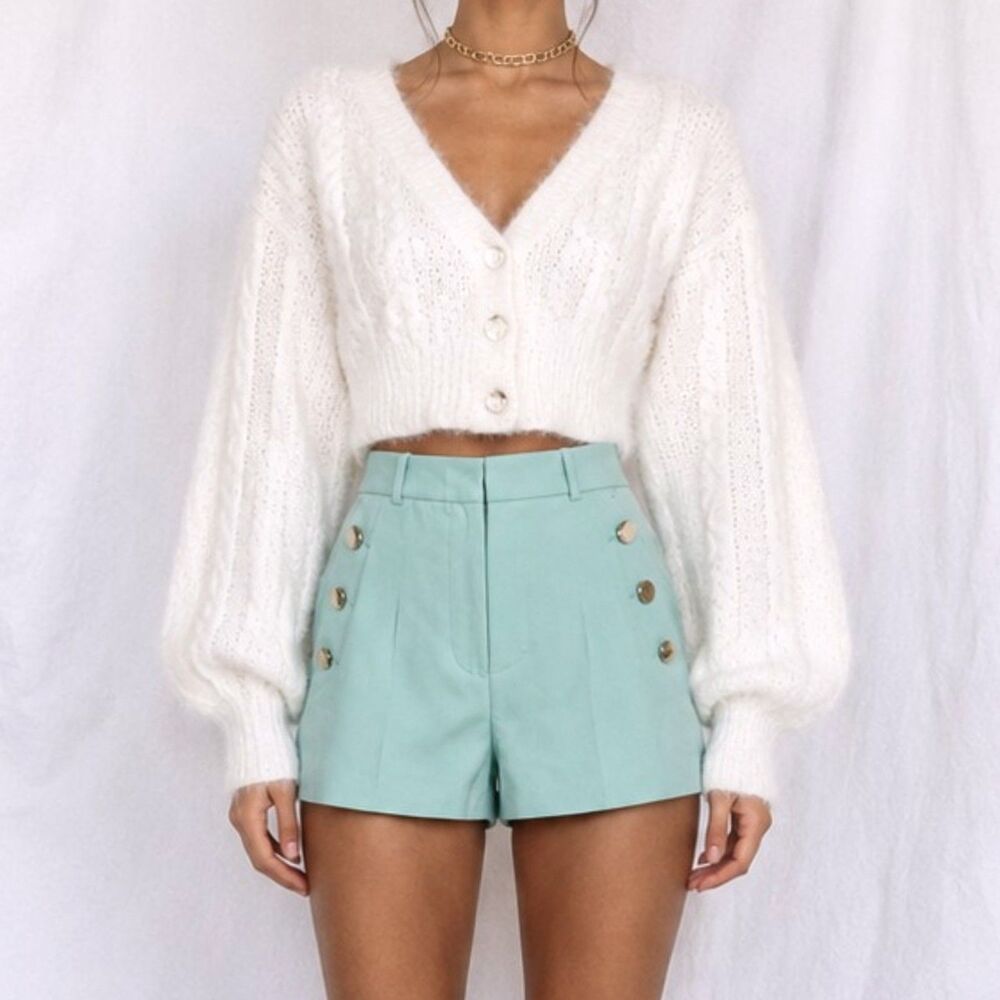 Zara Bright Blue High Waisted Buttoned Front Preppy Casual Shorts Size XS